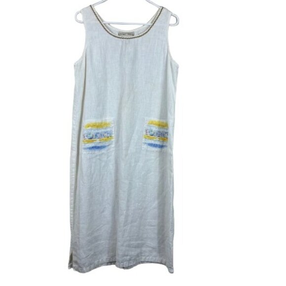 VTG 90’s Y2K Sweet Jessie Linen Maxi Beach Scenes Dress Sz XL Coastal Resort - Picture 1 of 8